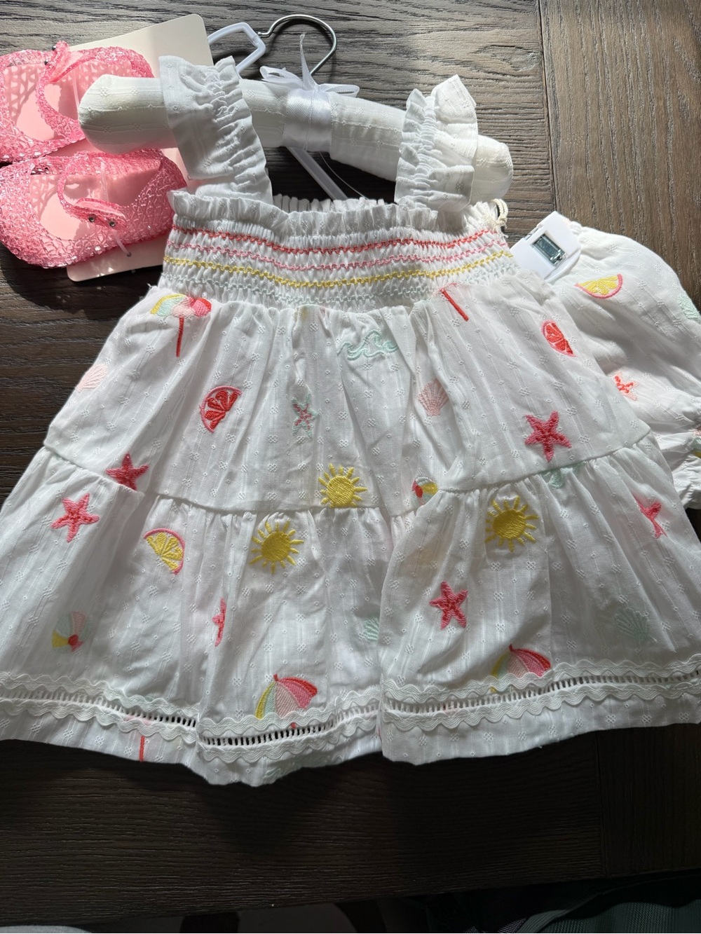 White Tiered Sundress with Bright Embroidered Sea Motifs